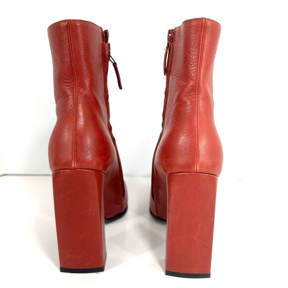 Balenciaga Red Leather Almond Pointy Toe Block Heel Ankle Boots EU 37 US 7 - Picture 7 of 15